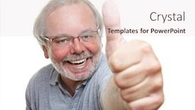  Presentation with pensioner - Slide deck with cheering-laughing-pensioner-holds background and a lemonade colored foreground