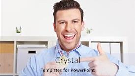  Presentation with medal - Slides enhanced with cheering-manager-with-medal-around background and a light blue colored foreground