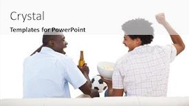  Presentation with sports fans - Cool new presentation theme with cheering-sports-fans-sitting backdrop and a white colored foreground