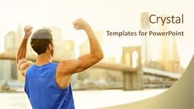  Presentation with brooklyn bridge - Presentation design featuring cheering success fitness runner man background and a cream colored foreground
