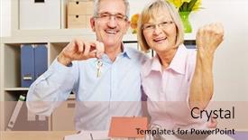  Presentation with senior couple - PPT theme consisting of cheering together with small house background and a coral colored foreground