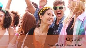  Presentation with outdoor festival - Presentation design with cheering young friends in audience behind barrier at outdoor festival enjoying music background and a red colored foreground