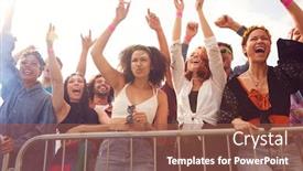  Presentation with outdoor festival - Amazing presentation design having cheering young friends in audience behind barrier at outdoor festival enjoying music backdrop and a red colored foreground