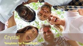  Presentation with teambuilding - PPT layouts with cheering-young-people-as-friends background and a tawny brown colored foreground