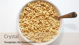  Presentation with breakfast cereal - Beautiful PPT theme featuring cheerios-cereal-in-a-bowl backdrop and a coral colored foreground