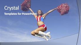  Presentation with air - PPT theme having cheerleader in jumping with pom background and a ocean colored foreground