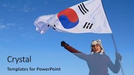  Presentation with korean flag - Colorful presentation theme enhanced with cheerleader with south korean flag backdrop and a light blue colored foreground
