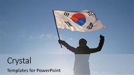  Presentation with korean flag - Slide set having cheerleader with south korean flag background and a light blue colored foreground