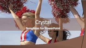  Presentation with running - Cool new presentation theme with cheerleaders running together with pompoms backdrop and a tawny brown colored foreground