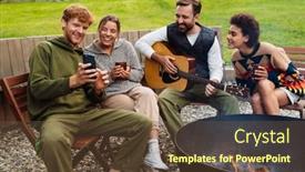  Presentation with campfire - Presentation theme featuring cheery-positive-multinational-friends-drinking background and a tawny brown colored foreground
