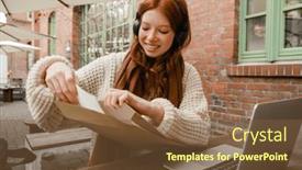  Presentation with envelope - Slide set featuring cheery-red-haired-girl-opening background and a tawny brown colored foreground
