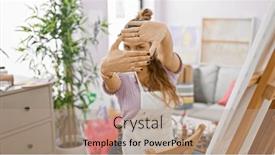  Presentation with art - Presentation theme consisting of cheery-young-hispanic-woman-artist and a coral colored foreground