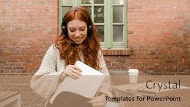  Presentation with backpack - Presentation design consisting of cheery-young-red-haired-girl background and a  colored foreground