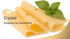  Presentation with white cheese - Theme enhanced with cheese and basil leaves isolated background and a yellow colored foreground