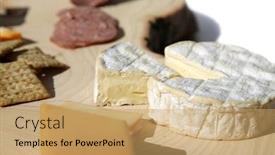  Presentation with cutting board - Theme featuring cheese-and-crackers-exotic-cheeses background and a coral colored foreground
