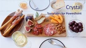  Presentation with rockmelon - Audience pleasing slide deck consisting of cheese and cured meat charcuterie backdrop and a sky blue colored foreground