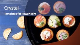  Presentation with soft gold of light - Presentation theme consisting of cheese and herbs on crackers background and a ocean colored foreground