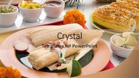  Presentation with salsa guacamole - Presentation featuring cheese and jalapeno tamale background and a coral colored foreground