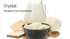 Presentation with milk dairy cheese yogurt sour - Presentation theme enhanced with cheese and milk products isolated background and a white colored foreground