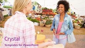  Presentation with market food - Presentation design enhanced with cheese at farmers food market background and a lemonade colored foreground