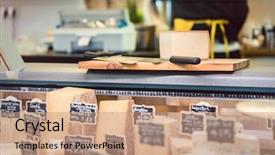  Presentation with waiting - Colorful slides enhanced with cheese at the deli counter backdrop and a coral colored foreground