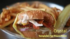  Presentation with burger fries - Slide set featuring cheese-bacon-burger-with-french background and a tawny brown colored foreground