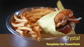  Presentation with burger fries - Presentation theme enhanced with cheese-bacon-burger-with-french background and a tawny brown colored foreground