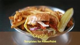  Presentation with burger fries - PPT layouts having cheese-bacon-burger-with-french background and a tawny brown colored foreground