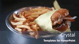  Presentation with burger fries - Slide deck featuring cheese-bacon-burger-with-french background and a ocean colored foreground