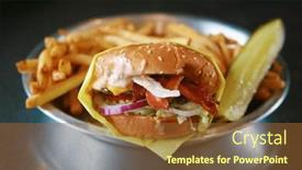  Presentation with burger fries - Presentation theme featuring cheese-bacon-burger-with-french background and a tawny brown colored foreground
