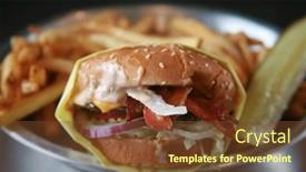  Presentation with burger fries - Theme enhanced with cheese-bacon-burger-with-french background and a tawny brown colored foreground
