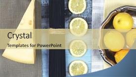  Presentation with lemons - Slide set featuring cheese-black-spaghetti-and-lemons background and a blonde colored foreground