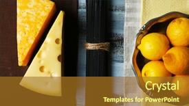  Presentation with empty of wood table top - Beautiful slide set featuring cheese black spaghetti and lemons backdrop and a  colored foreground
