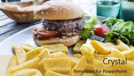  Presentation with burger fries - Colorful slide deck enhanced with cheese burger - american cheese burger backdrop and a  colored foreground