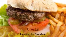  Presentation with burger - PPT theme enhanced with cheese burger - american cheese burger with fresh salad background and a gold colored foreground