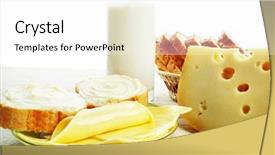  Presentation with dairy - Audience pleasing theme consisting of cheese butter - dairy produce foodstuffs shot backdrop and a  colored foreground