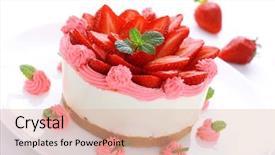  Presentation with cheesecake - PPT theme having strawberry cheese - cheesecake with fresh strawberries background and a lemonade colored foreground