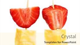  Presentation with white cheese - Presentation theme consisting of cheese-canapes-with-srawberry-isolated background and a blonde colored foreground