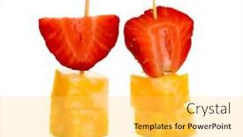  Presentation with white cheese - Amazing PPT theme having cheese-canapes-with-srawberry-isolated backdrop and a yellow colored foreground