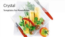  Presentation with white cheese - Cool new PPT theme with cheese cannelloni served with vegetables on white dish backdrop and a white colored foreground