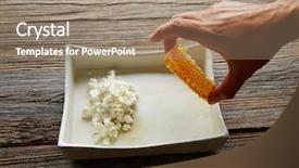  Presentation with honey bee honeycomb - Theme enhanced with cheese curd with honey honeycomb background and a coral colored foreground
