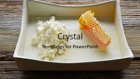  Presentation with honey bee honeycomb - Audience pleasing slides consisting of cheese curd with honey honeycomb backdrop and a coral colored foreground