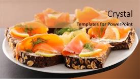  Presentation with festive - Audience pleasing PPT layouts consisting of cheese festival - festive canape buffet food backdrop and a yellow colored foreground