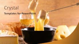  Presentation with wine cheese - Audience pleasing PPT layouts consisting of cheese-fondue-cheese-melting backdrop and a coral colored foreground