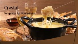  Presentation with wine cheese - PPT theme having cheese fondue background and a coral colored foreground