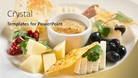  Presentation with french restaurant - Audience pleasing PPT theme consisting of cheese-food-plate-with-olives backdrop and a lemonade colored foreground