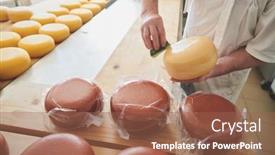  Presentation with factory - PPT theme with cheese-maker-at-local-production background and a tawny brown colored foreground