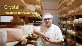  Presentation with storage - Beautiful slide deck featuring cheese-maker-at-the-storage backdrop and a tawny brown colored foreground