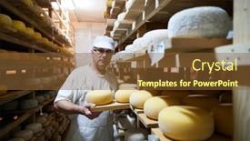  Presentation with memory storage devices - Slide deck having cheese-maker-at-the-storage background and a tawny brown colored foreground