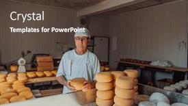  Presentation with further - Presentation theme having cheese-maker-sorting-freshly-processed background and a tawny brown colored foreground